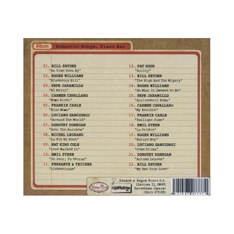 ROMANTIC SONGS "PIANO BAR"