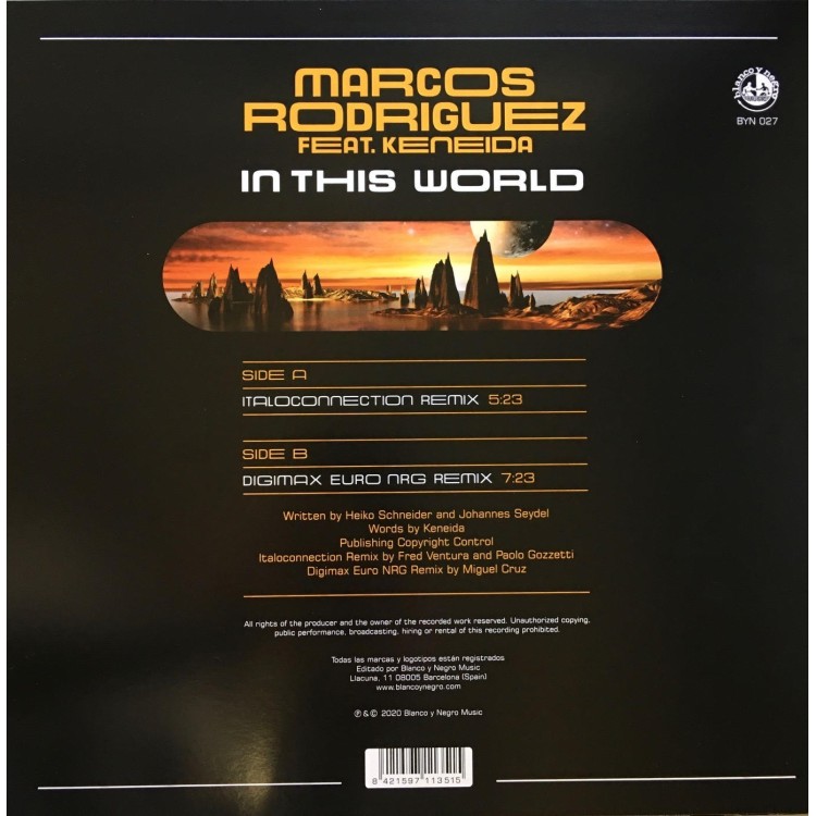 MARCOS RODRIGUEZ FEAT. KENEIDA - IN THIS WORLD "REMIXES" (TRANSPARENT VINYL)