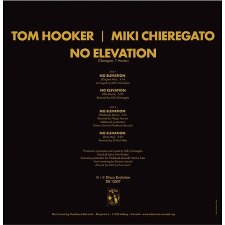 TOM HOOKER / MIKI CHIEREGATO - NO ELEVATION - VINYL TOM HOOKER / MIKI CHIEREGATO - NO ELEVATION - VINYL
